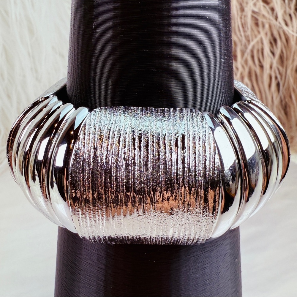 Chunky Silvertone Statement Stretch Bracelet - image 3